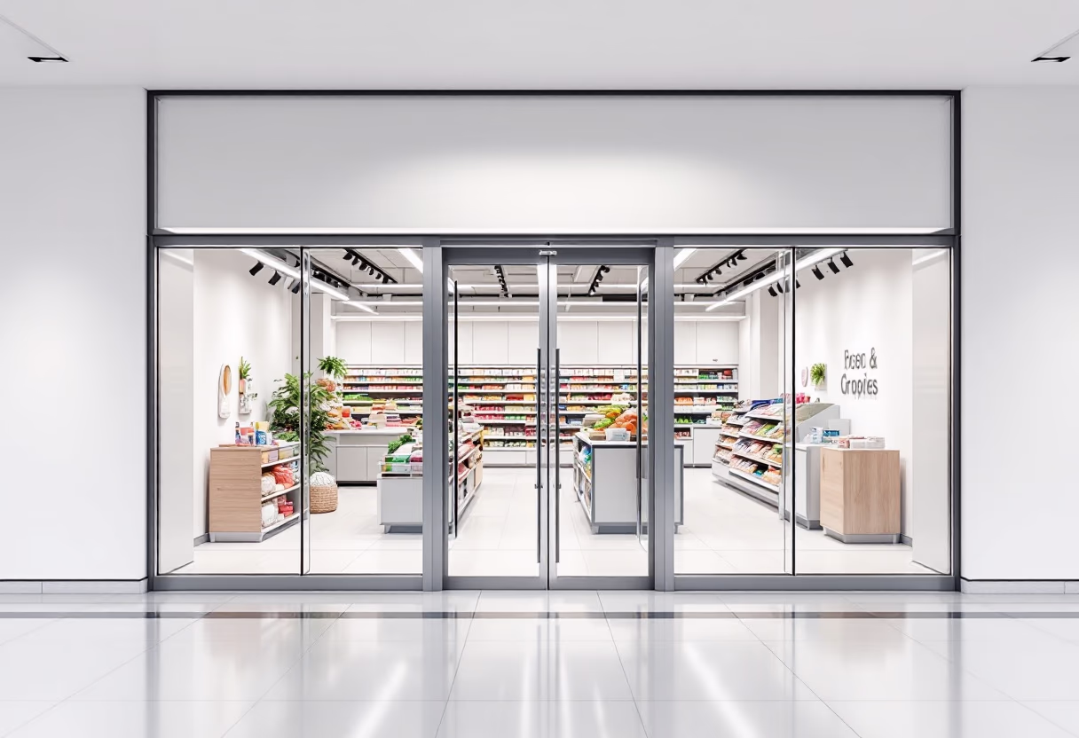 [background image] image of storefront (for a grocery store)